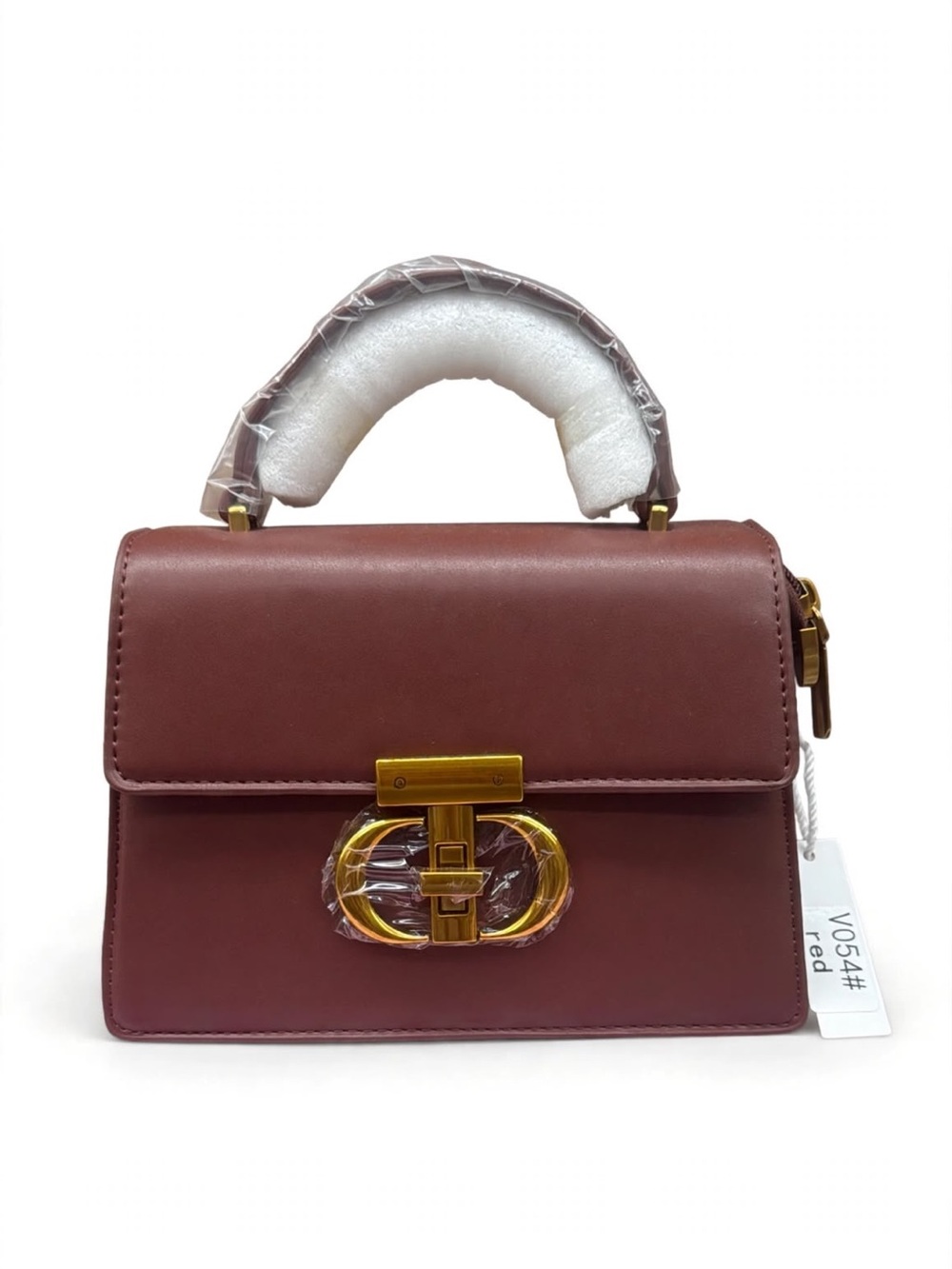 Wine Burgundy Mini Top Handle Bag V054# Red Gold CD Lock